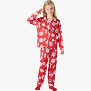 Kids Christmas Festive Red Satin Pajama Set